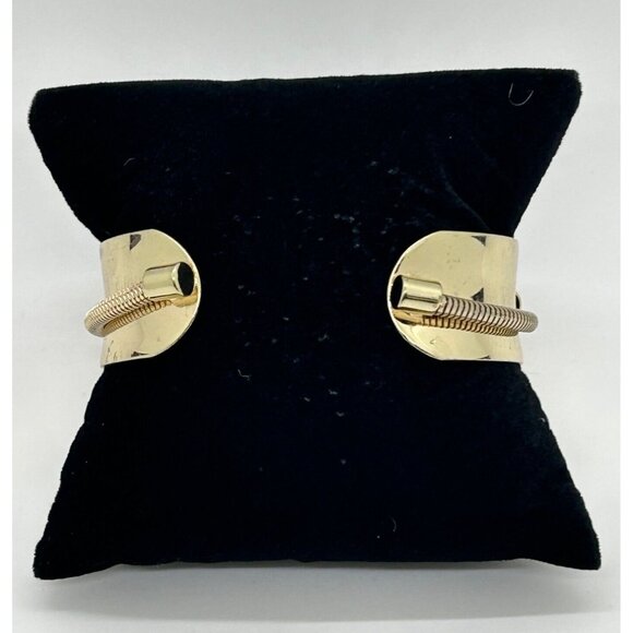 Gold-tone Cuff Bracelet Art Deco Style with Mirror Finish Crystal Baguettes - Picture 6 of 11